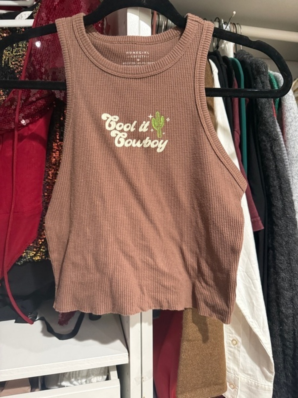 Cool it Cowboy Ribbed Tank Top - Brown